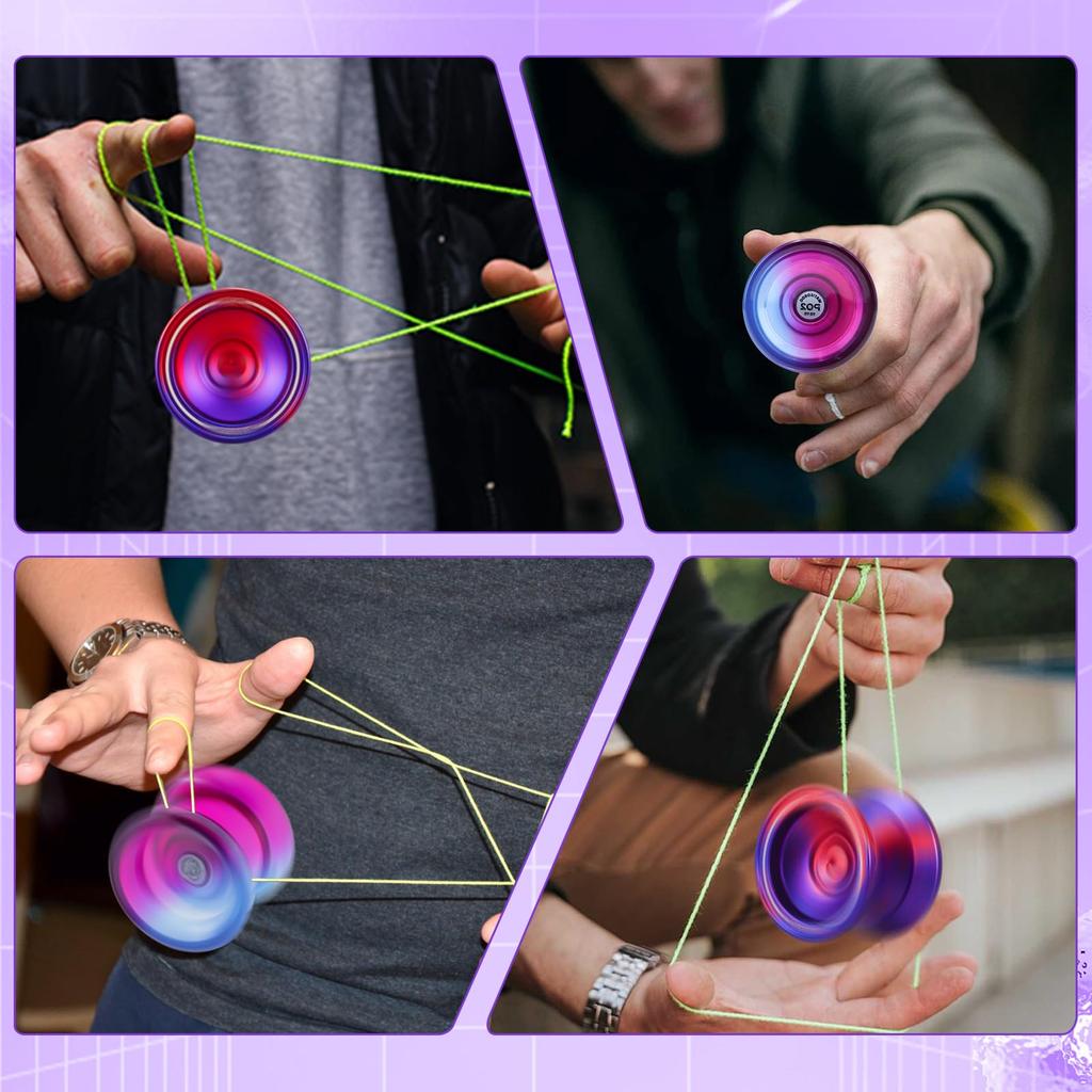 WATIEOBOO Yoyo Metal Yoyo P02 PC Switches from Responsive To Modes Perfect for and Advanced Players Set, 2-Pack (W7 + Two-Color Yoyo) - Non-Responsive