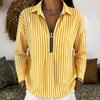 Women's Casual Loose Fit Long Sleeve Shirt Half Zip Front Striped Pattern Collared Blouse Lightweight Top for Everyday Wear