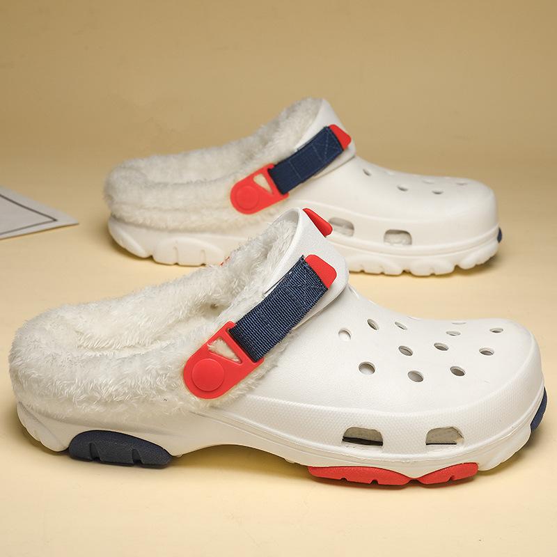 Hole shoes for men's outer wear, winter new products, piled, thickened and heightened, non-slip, soft bag head cotton mop, warm cotton shoes for women