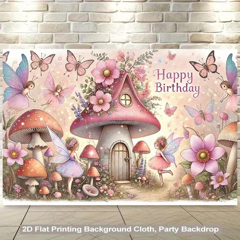

2D Whimsical Fairytale Mushroom Cottage Background for Girls Themed Party 47.2x31.5inch/120*80cm