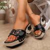 2025 New Women Wedge Sandals Metal Buckle Casual Platform Sandals Women British Style Rome Comfy Soft High Heels Shoes for Women