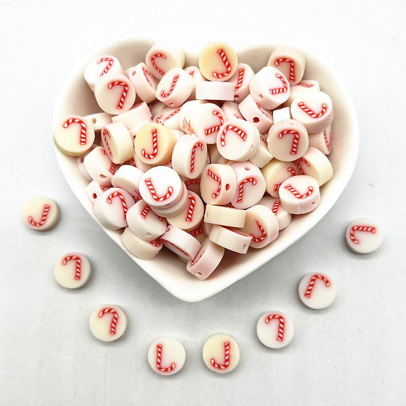 30pcs 10mm Christmas Pattern Beads Polymer Clay Spacer Loose Beads for Jewelry Making DIY Bracelet Accessories