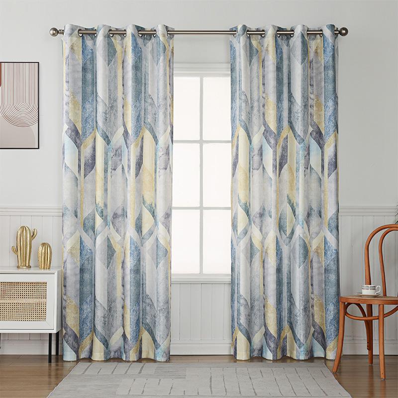 Nordic Style Collection Graphic Printing Blackout Curtain Fabric, Hotel Villa Bedroom Polyester Curtain Finished Product