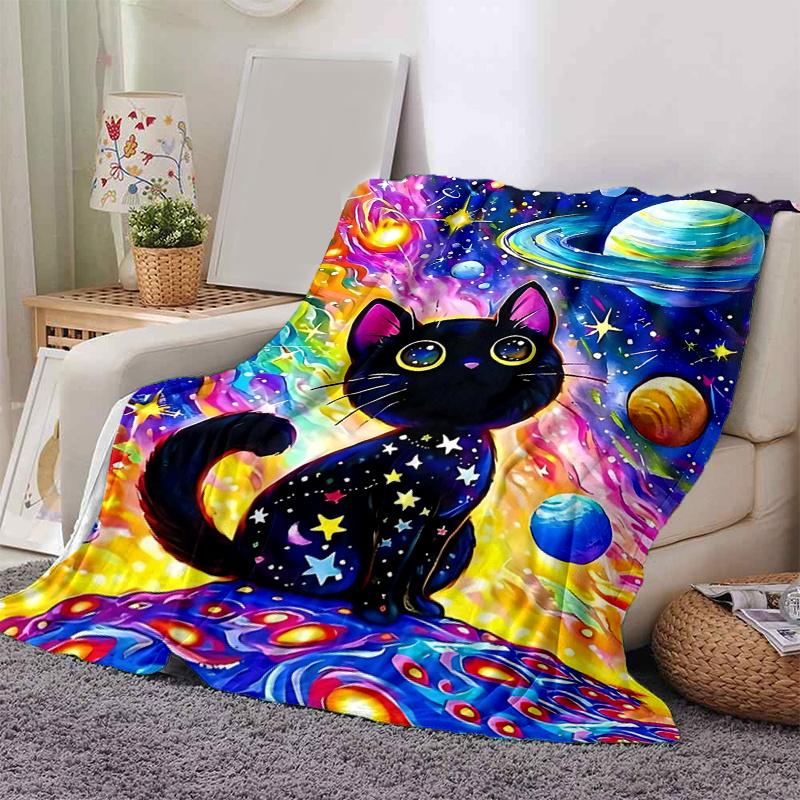 1pc Cosmic Cats Art Blanket  Home Decor, Gift Idea, Suitable for All Seasons,Living Room, Travel, Camping, Car Blankets