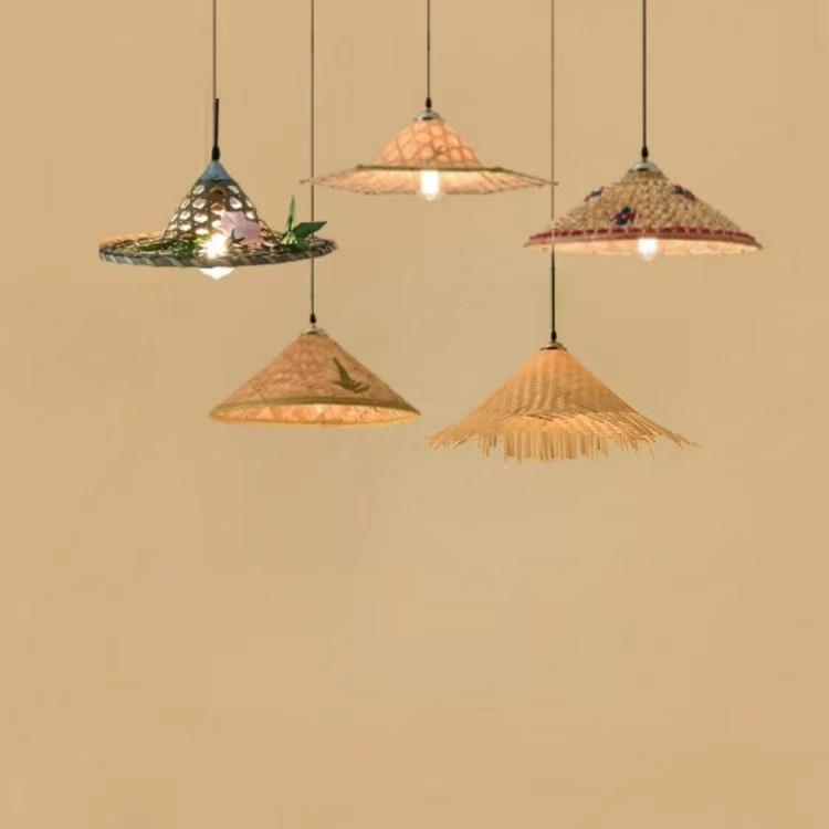 Retro Chinese Bamboo Pendant Light: Nostalgic Straw Hat Design for Hot Pot and Local Cuisine Restaurants