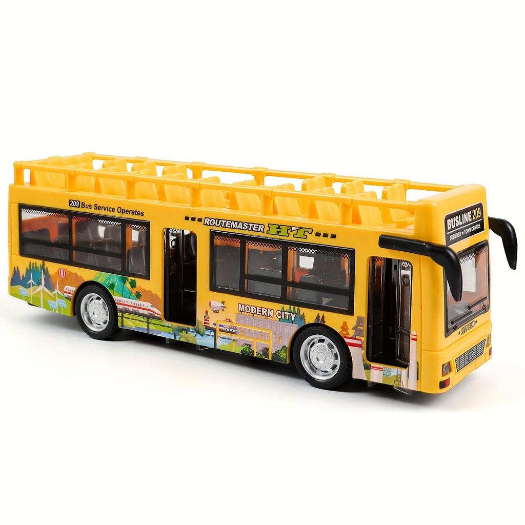 Children's Double-Decker Bus Toy: Convertible Police/Sightseeing Model with Openable Doors, Sound, Light & Inertial Motion