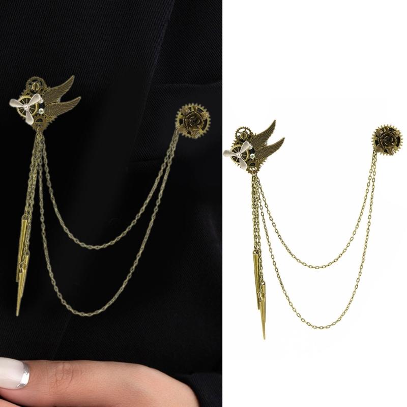 Adjustable Alloy Chain Brooch Pin with Vintage Decoration and Tassels for Cosplay Outfits Cosplay Chain Brooch Accessory