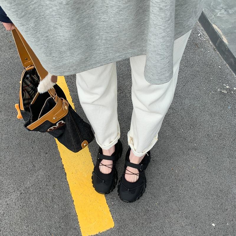 Hong Kong design sense ugly cute Mary Jane shoes women's spring new thick sole heightening round head casual shoes