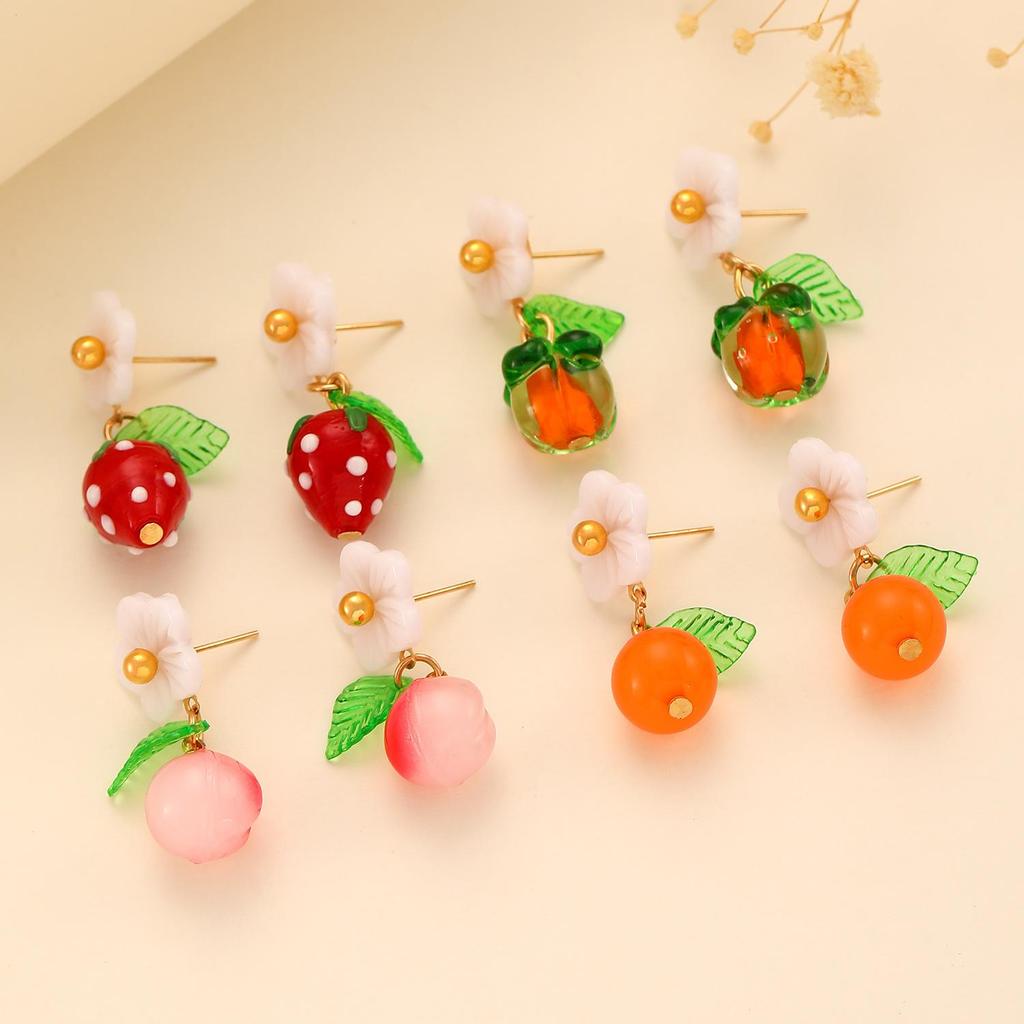 Módní Kreativní Design Sladké Kumquat Oranžové Ovocné Náušnice Pro Ženy