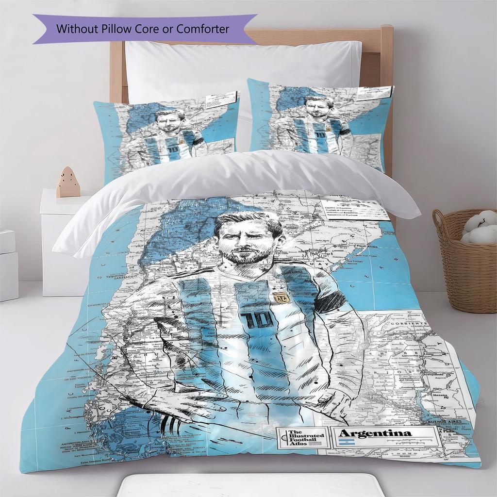 Leo Messi Pattern Bedding,Quilt Set Quilt Cover Pillowcase Home Birthday Gift(1 * duvet cover + 2 * pillowcase, without core)