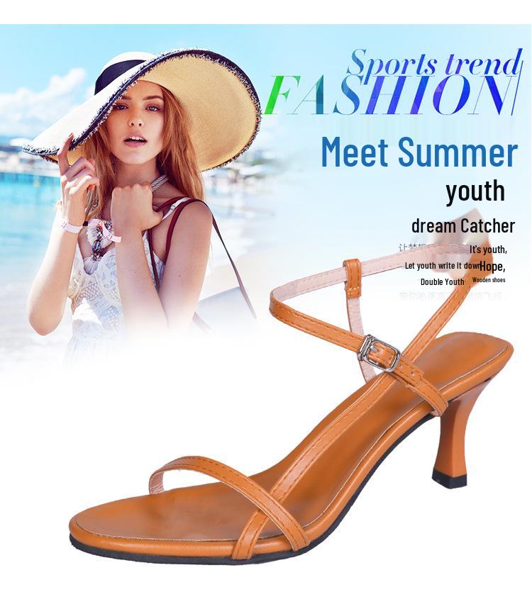 2022 Black Stiletto Heels: Chic Open-Toe Buckle Sandals for Women