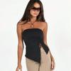 Top a tubino da donna sexy, aderente, senza spalline, con coulisse, arricciato, spacco irregolare, crop, canottiera