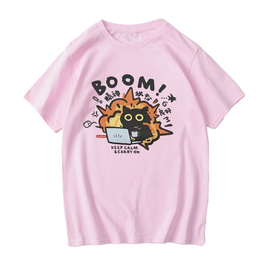 Boom CAT T-shirt Mental Pure Cotton Short Sleeved Tshirt for Men Women 2024 Summer New Tee Clothes Loose Casual Cartoon Tops