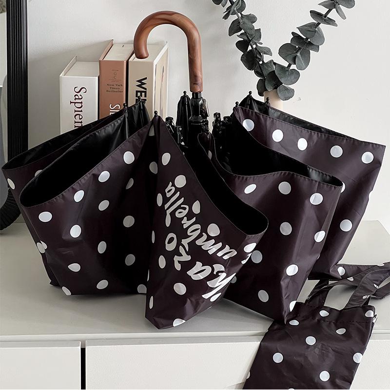 Korean Style Sun & Rain UV Protection Umbrella for Women - Manual Foldable with Curved Hook and Black Glue Sunshade