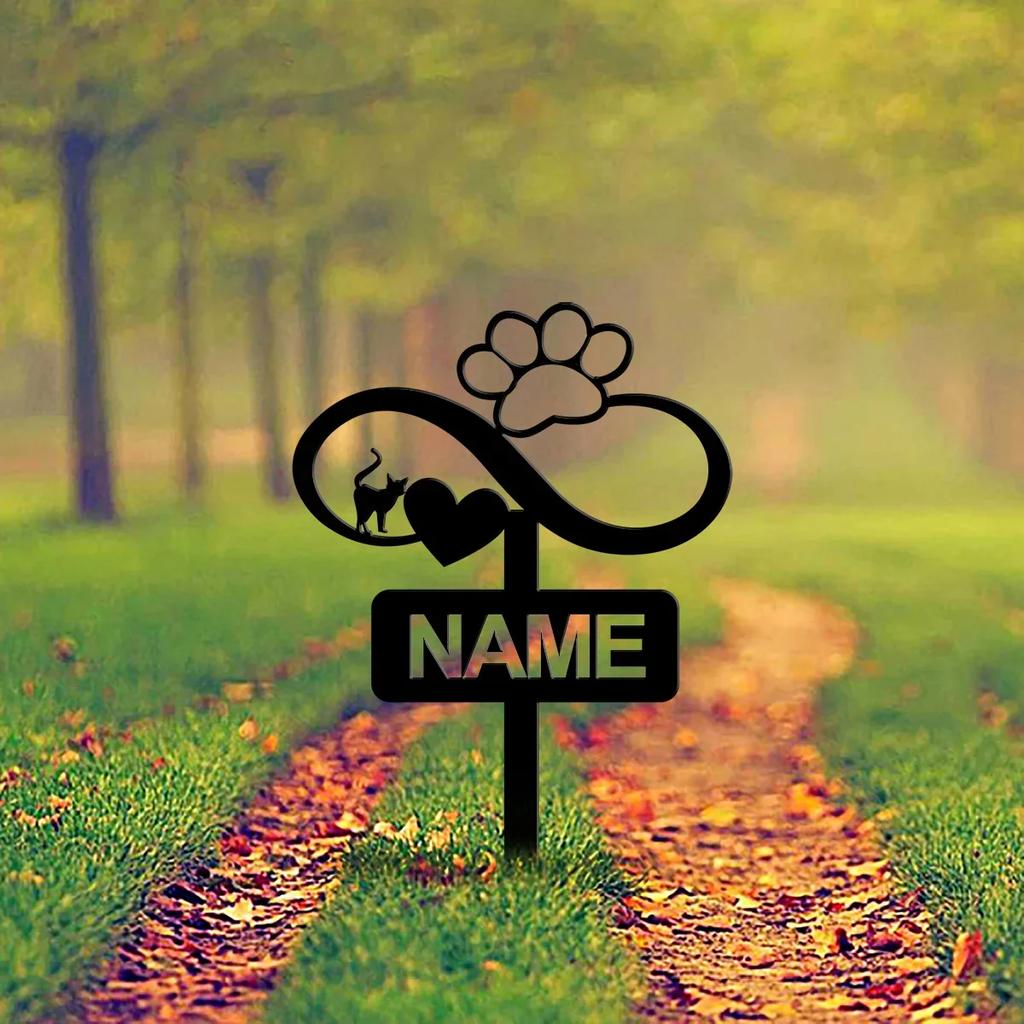 Custom Cat Memorial Garden Stake, Personalized Metal Grave Marker with Heart Paw, Outdoor Pet Loss Sympathy Gift for Garden Yard