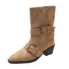 Niche design retro thick heel short boots women's boots new medium boots small square head western boots