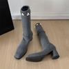 Fashion Elastic Boots for WomenAutumn New Style Long Thigh-high Boots with Thick Heels and Small Square Heads Slender High Boots