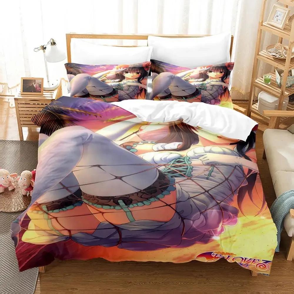 Anime Adult Boys Bedspread Single Double Queen King Size To Love Ru Duvet Cover Bed Set Quilt Cover Pillowcase