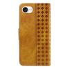 For iPhone 16e Leather Case Wallet Stand Grids Imprinted Phone Cover with Strap