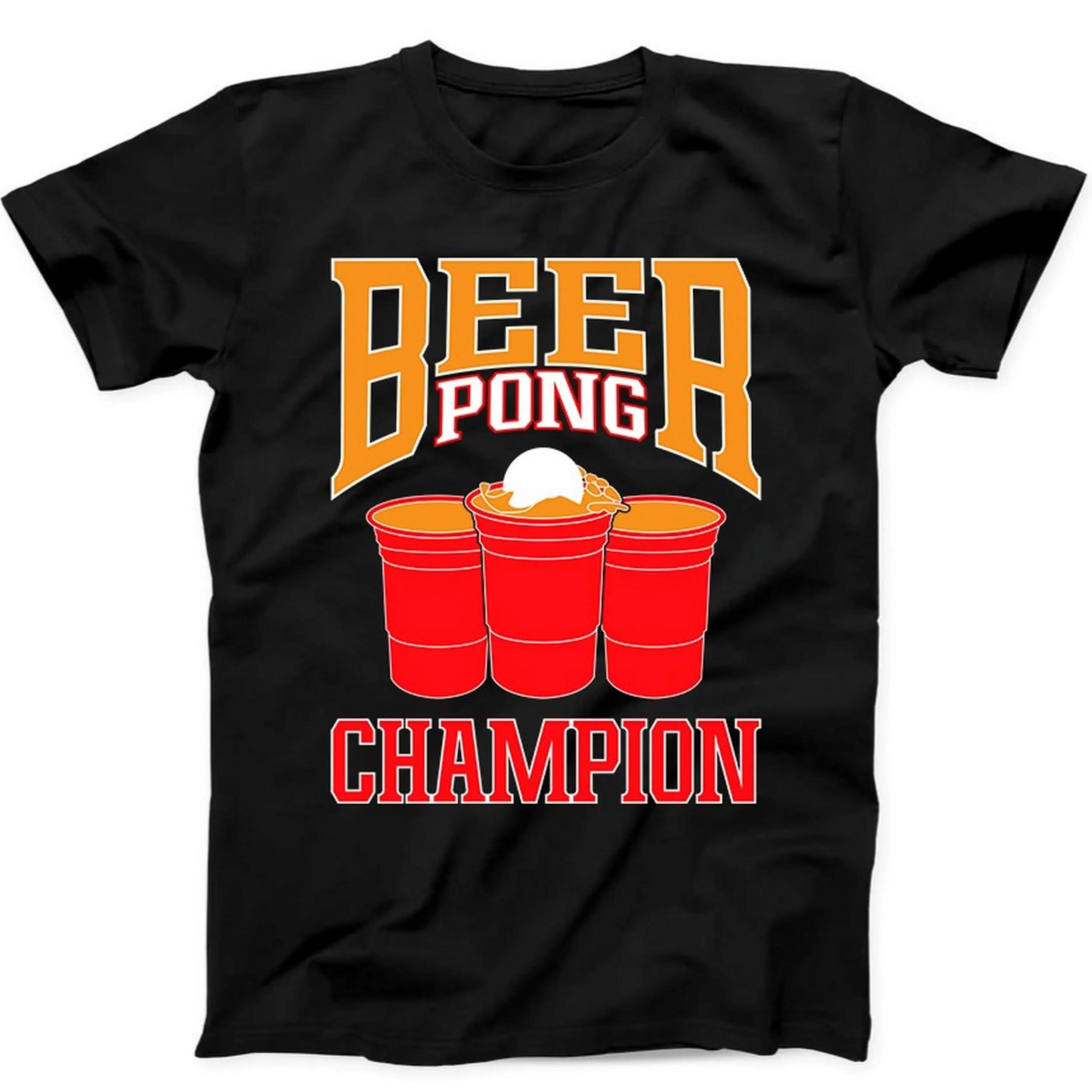 Beer Pong Champion Pub Best Seller Funny Gift Black Tee T Shirt Summer Mens and Womens Loose and Breathable Tshirt S