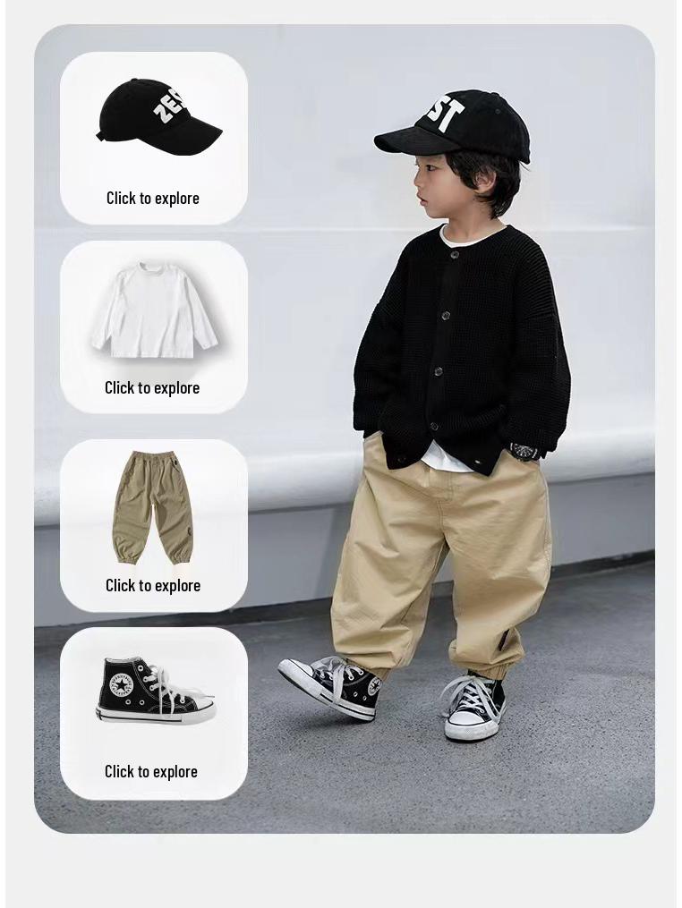 Boys' Thin Knit Cardigan Sweater, Medium/Large Sizes, Trendy Spring/Autumn Jacket