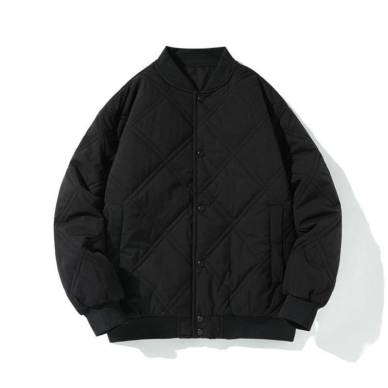 Mens Warm Thickened Cotton Puffer Jacket Loose Fit Solid Color Baseball Style Casual Outerwear Winter