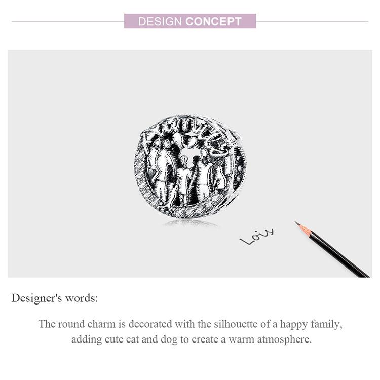 WOSTU 925 Sterling Silver Happy Family Charm Round Bead Female Fit Original DIY Bracelet Jewelry Gift