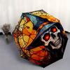 Halloween Hexe Totenkopf Buntglas Fensteraufkleber Regenschirm, Tragbarer 3-fach Kompakter Regenschirm, Weihnachtsgeschenk ES459