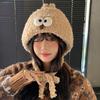 Cute Funny Hat for Women Thickened Ear Protection Warm Knitted Hat Big Head Size Woolen Hat Big Eyes Pullover Hat
