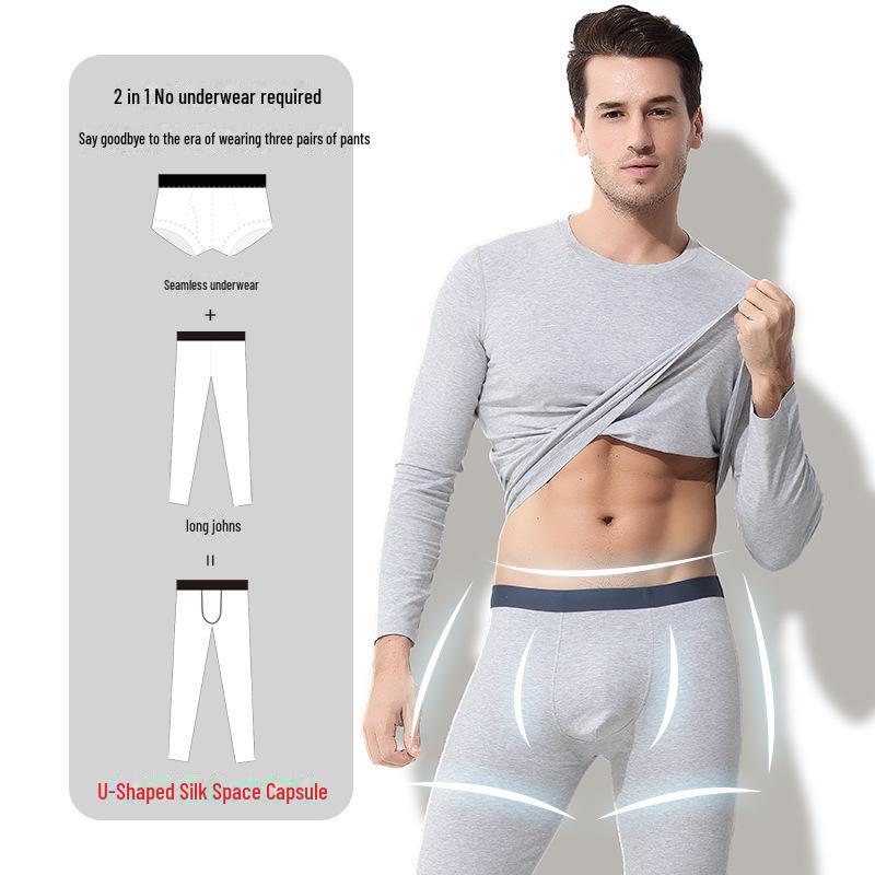 Men's Seamless Round Neck Thermal Underwear Set - Autumn/Winter Cotton Base Layer