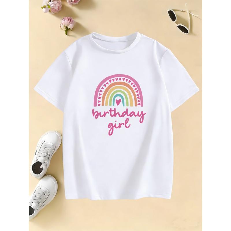 

Fashion Rainbow Love Birthday Girl Gothic T Shirts Manga Kids Children s T-shirt Girls Summer Spring Casual Top Tee 110