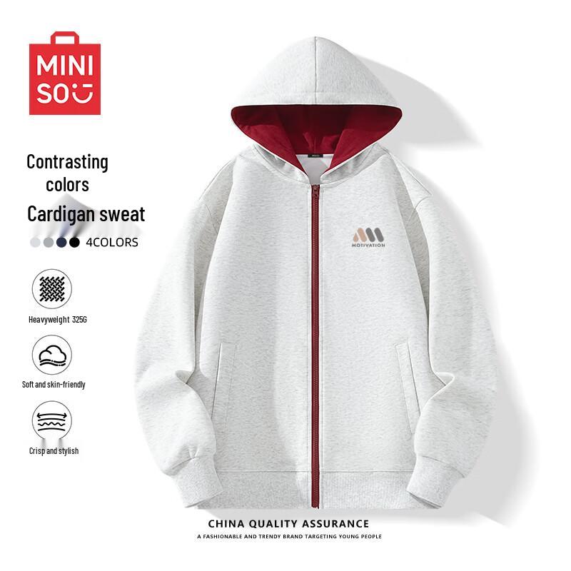 MINISO Men's Color Block Hooded Cardigan Sweatshirt