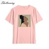 Shellsuning Summer Vintage Printed Cotton T Shirt Women Loose Short Sleeve Trend Tees Female Casual Streetwear All-match Basic Tops