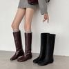 Autumn and Winter Leather Fashion Boots Medium Heel Large Size Women's Boots Sleeve Solid Color Cowhide High Boots New Women's Leather Boots
