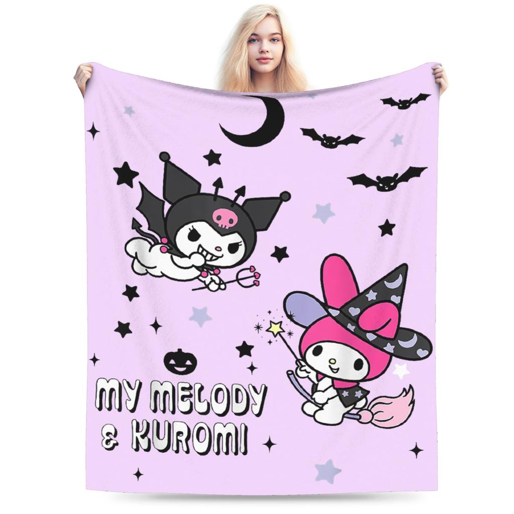 Cartoon Cool Cute Kuromi Fleece Throw Blanket Blanket for Home Outdoor Super Soft Bed Rug
