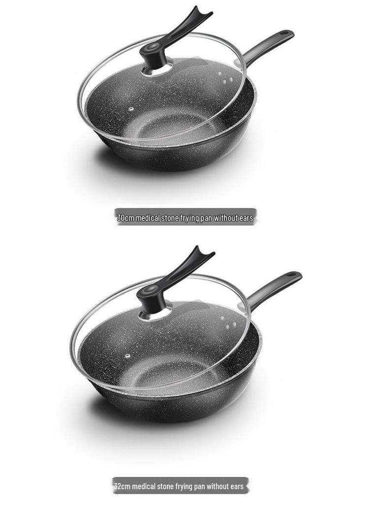 Maifan Stone Non-stick Wok Stir-fry Pan, Thickened Flat-bottom, Multi-layer Die-cast, Universal Stove Compatible.