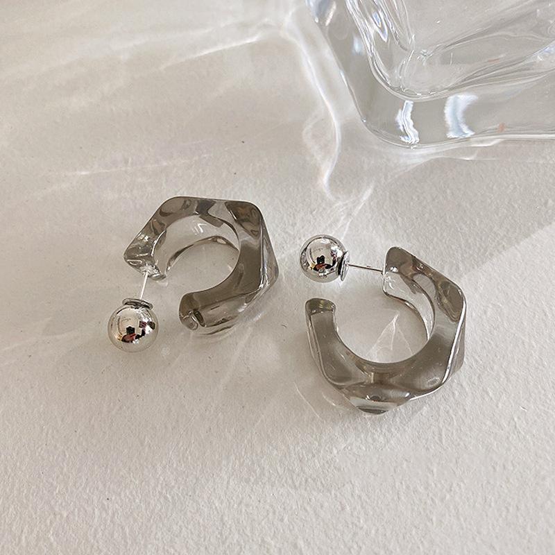 New Trendy Transparent Resin Hoop Earrings For Women Girls Geometric Irregular Metal Acrylic Earrings Party Jewelry