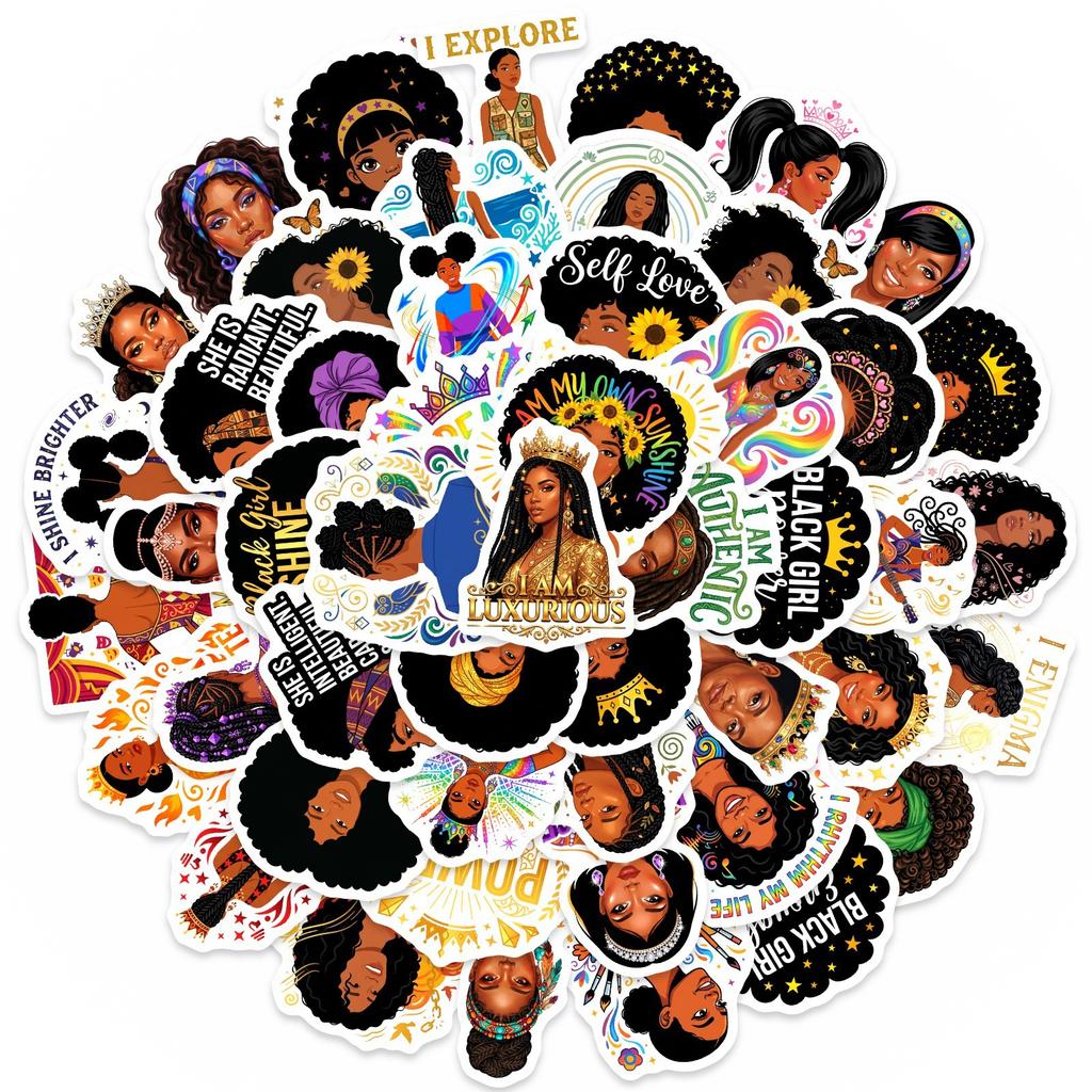 50 Black Girl Power Stickers Self-Empowering Multi-Aesthetic Hand Account Material Spot