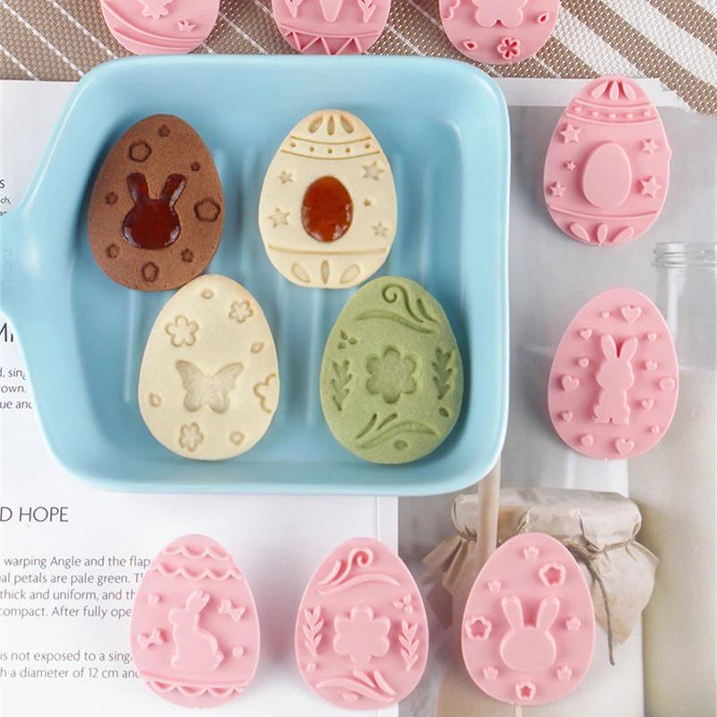9Pcs Easter Bunny Cookie Cutters Jar Sauce Chocolate Stamp Mold Rabbit Egg Biscuit Fondant Embosser Mold Cake Decor Baking Tools