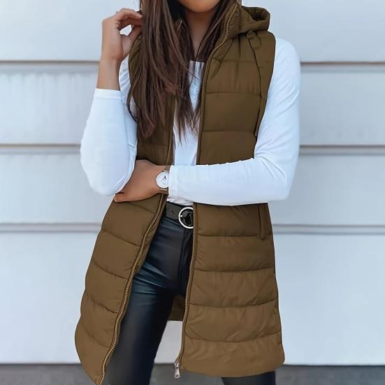 Women'S Puffer Vest Casual Zip Up Quilted Padded Vest Hooded