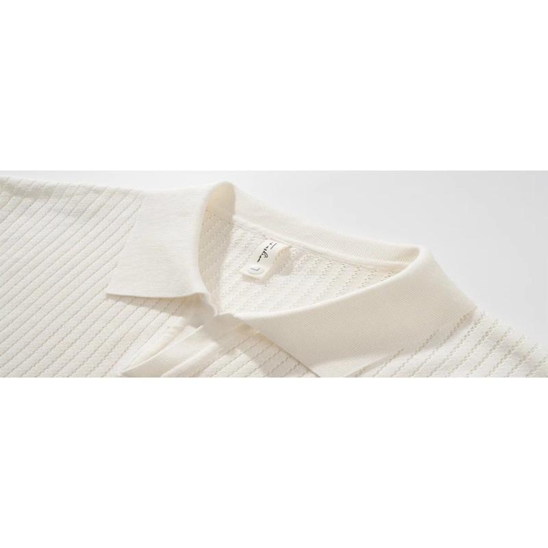 Men S Short Sleeve Hollow Knit Polo Shirt Summer Old Money Style