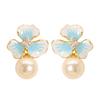 French gentle temperament lady style enamel oil drop petal pearl earrings light luxury simple high sense fairy earrings