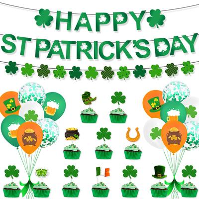 St. Patrick'S Day Theme Party Decoration Letter Flag Clover Latte Balloon Set
