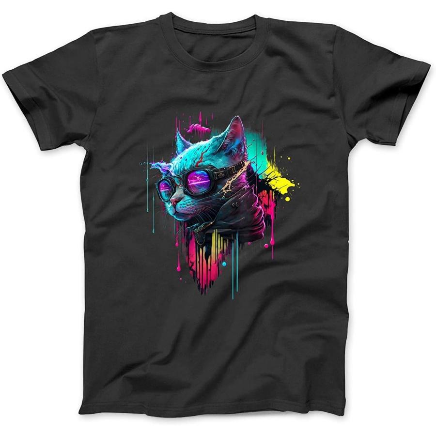 _ Cyber Cat _ Kitty Cat with Glasses _ Retro Cat T-Shirt Sweatshirt Hoodie Tanktop for Men Women Kids Black XXXXXL разноцветный
