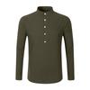Men's New Solid Color Casual Cotton And Linen Standing Collar Long Sleeved Shirt