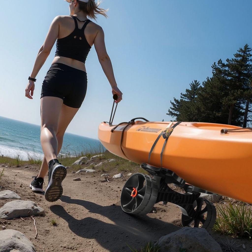 Kayak Cart, 136.1 Kg Load Capacity, Foldable Kayak Trolley with 25.4 Cm Solid Rubber Tires & 1 Ratchet Strap, Paddle Board Trolley for Carrying