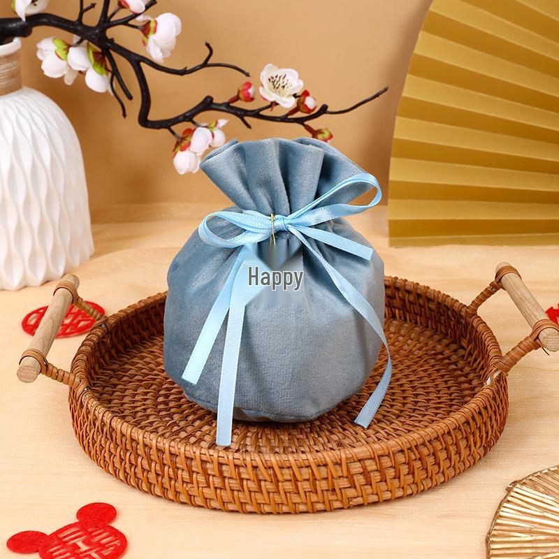 European Style Velvet Round Candy Bag - Creative Wedding & Festival Favor with Drawstring