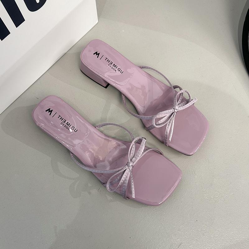 

Летние Толстые Низкий Каблук Женские Тапочки Мода Бабочка-узел Открытый Носок Слайд Дамские Повседневные Вечерние Платье Сандалии 35 фиолетовый