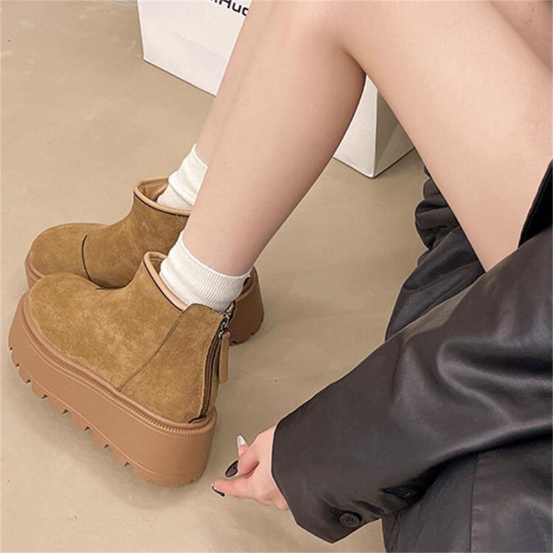 Kleine kurze Stiefel Kinder Winter Samt Schneestiefel Reißverschluss hinten Martin Stiefel mattiertes weiches Leder Muffin dicker Boden