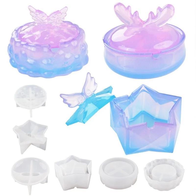 DIY Elch Aufbewahrungsbox Spiegel Silikonform Wolken Sterne Aschenbecher Kristall Epoxidharz Form mit Deckel Flügel Geweih